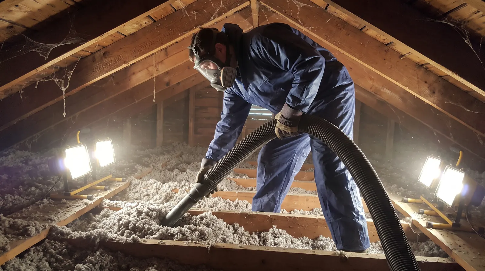 Removing old attic insulation with a commercial vacuum
