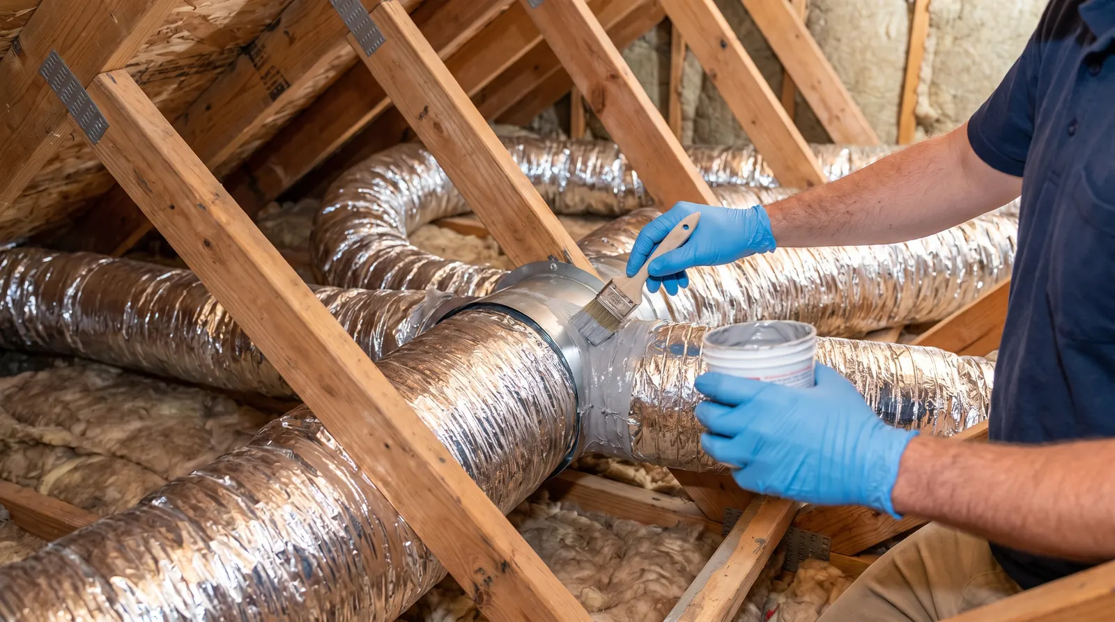 Sealing HVAC ductwork in an attic