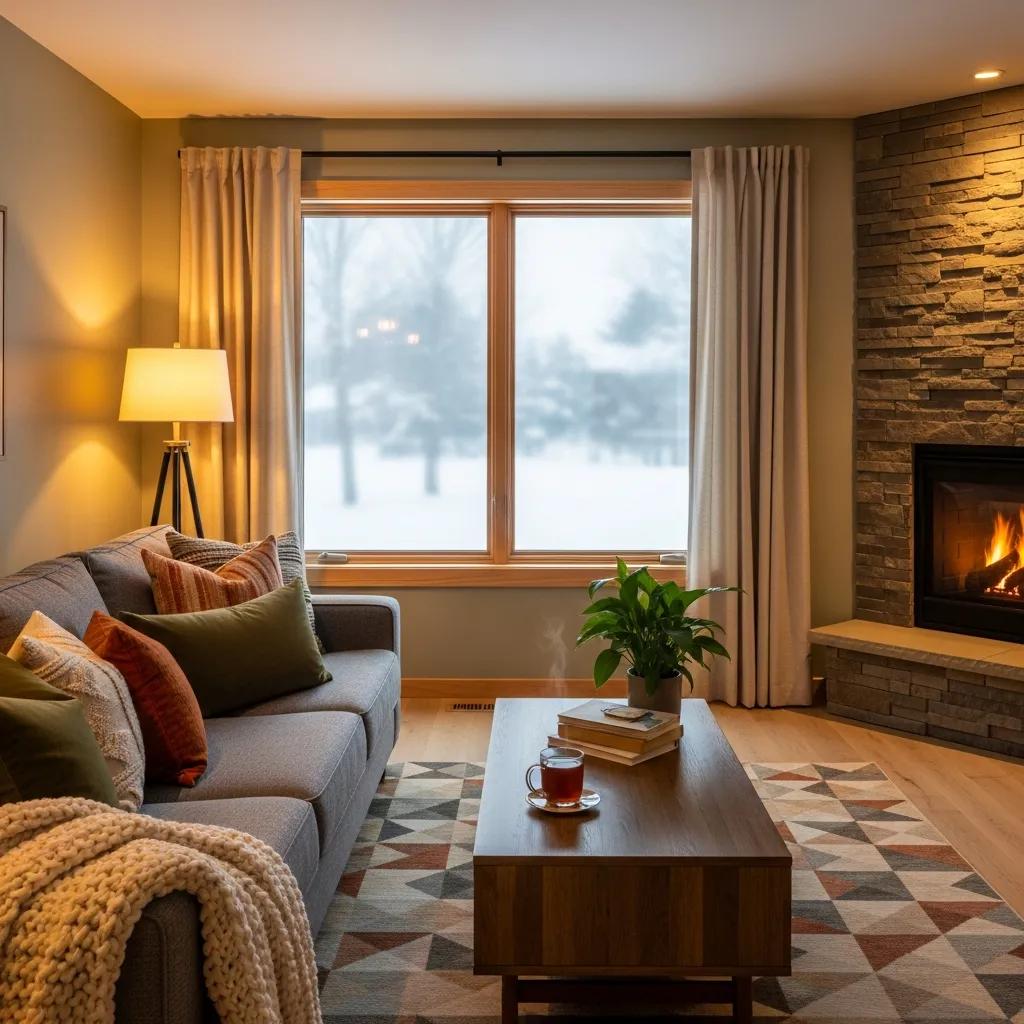Cozy home interior emphasizing energy efficiency and comfort